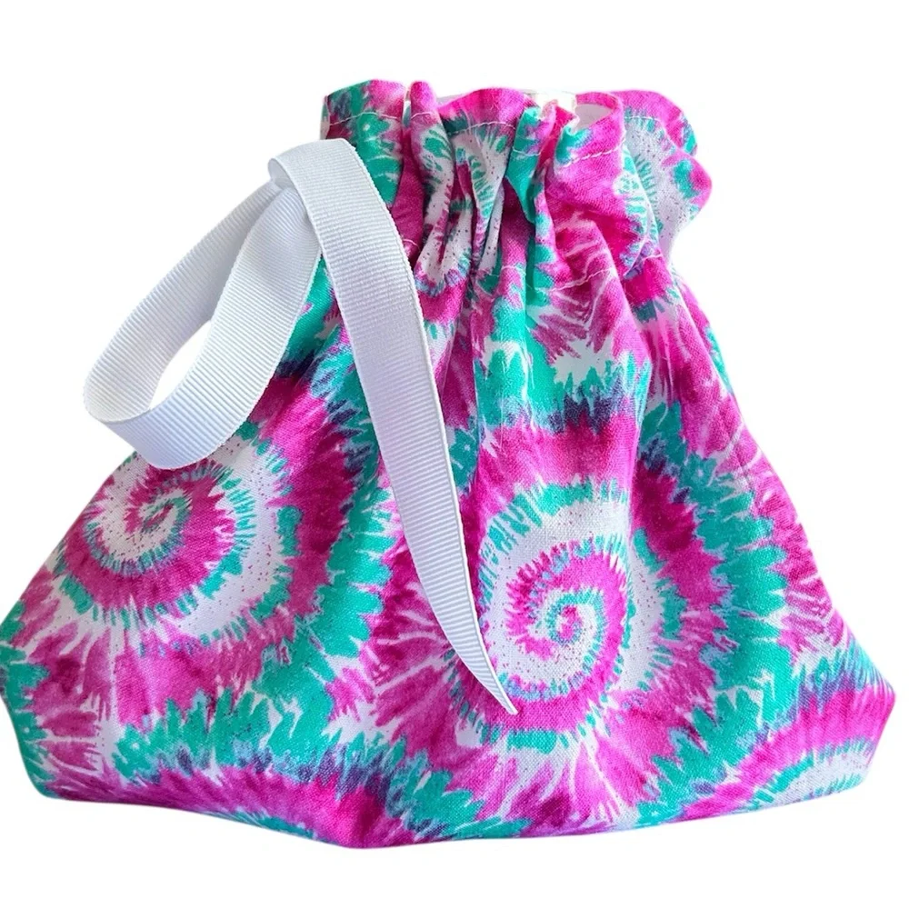 Hand Crafted Pink Tie-Dye Reusable Fabric Gift Bag Drawstring Eco Friendly